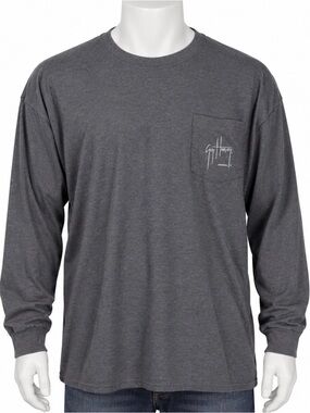 Guy Harvey Long Sleeve Pocket Tee - Charcoal Gray